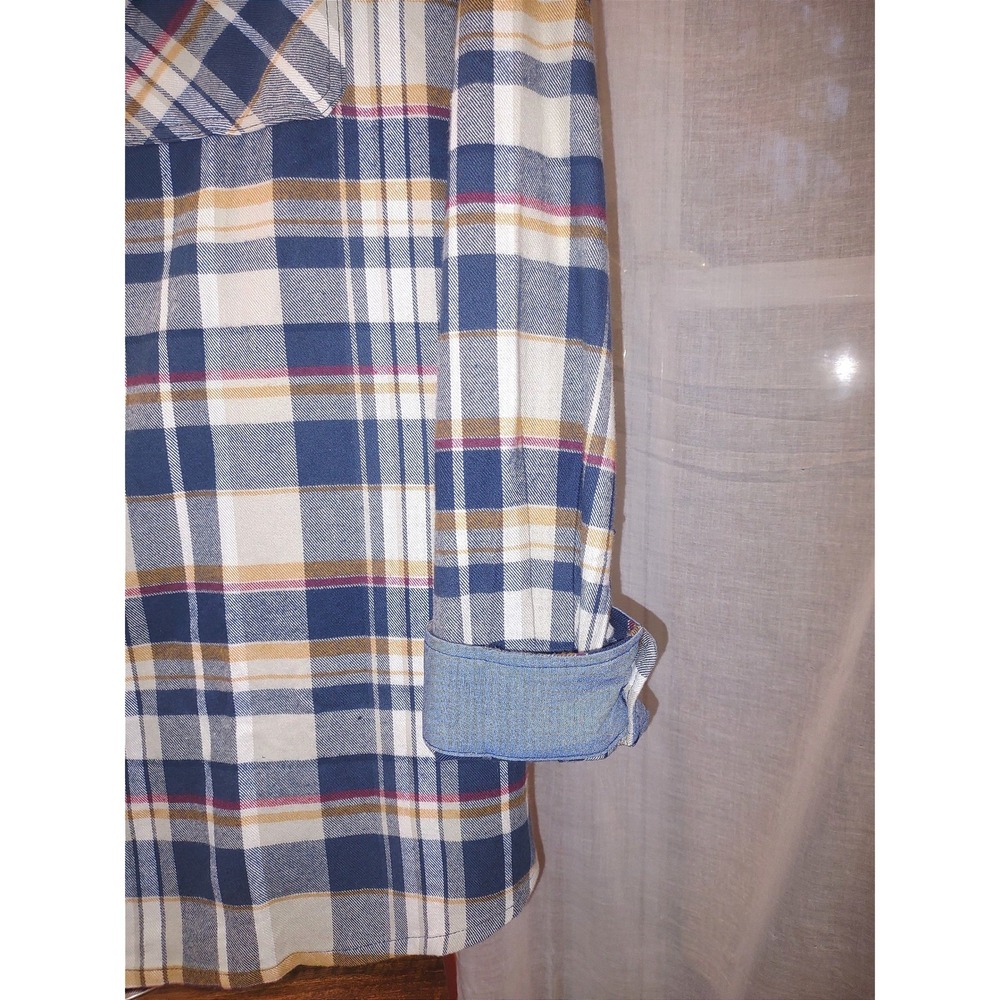 Mens Flannel Shirt 2XL Blue Plaid Long Sleeve Button Up Casual‎ - Picture 5 of 12